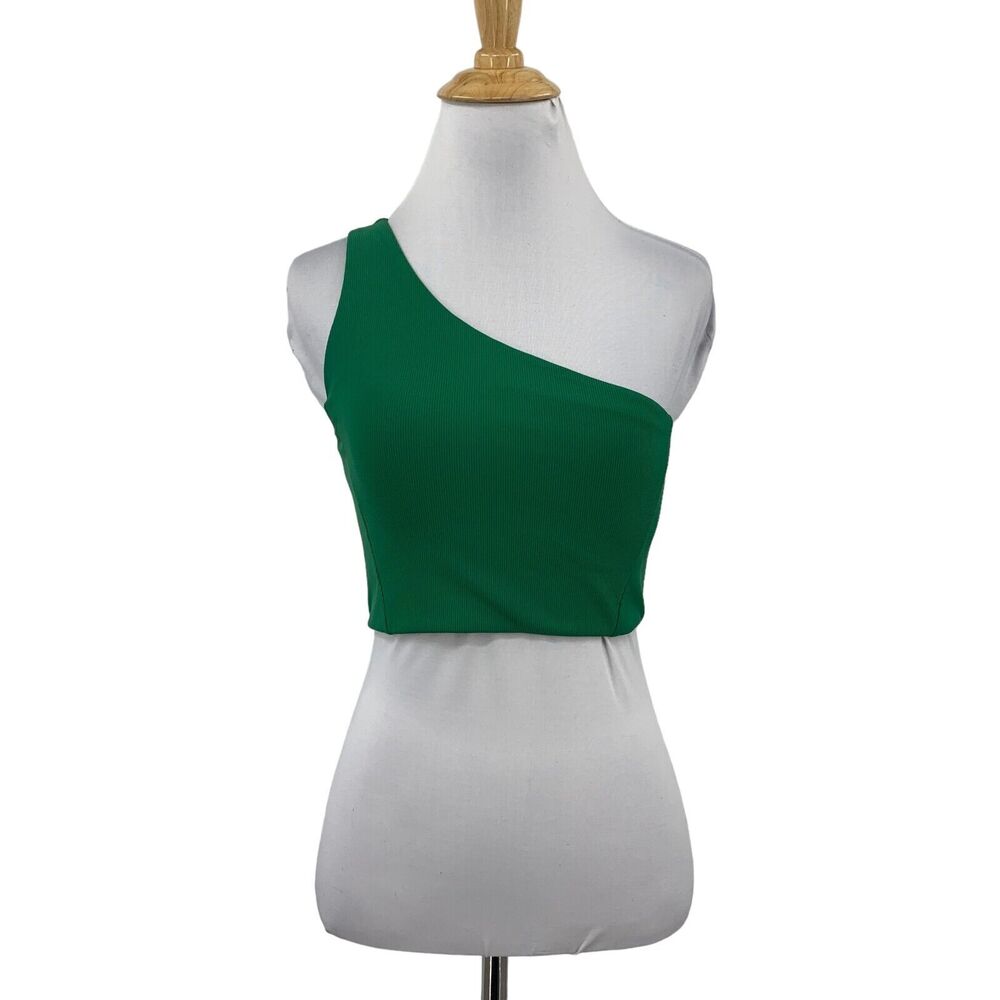 Wilo The Label Top Womens M Medium Clover One Shoulder Ribbed Padded Cropped